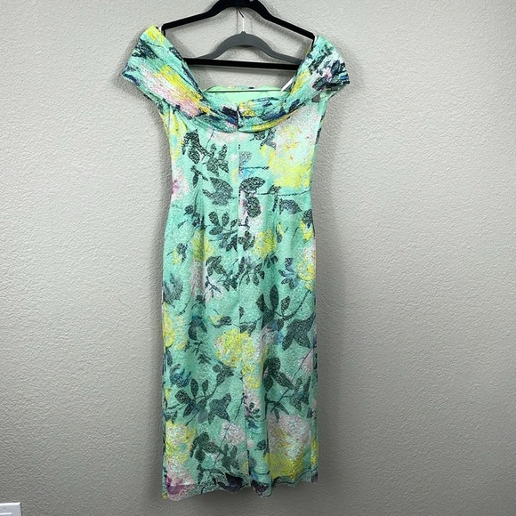 New ML Monique Lhuillier Allie Floral Off Shoulder Lace Midi Cocktail Dress 6 - Picture 6 of 14